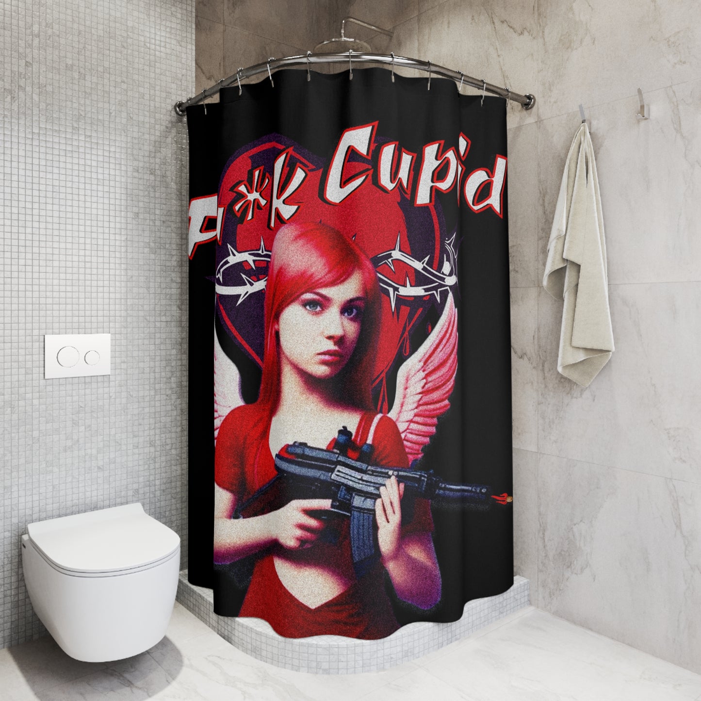 Fu*k Cupid Polyester Shower Curtain