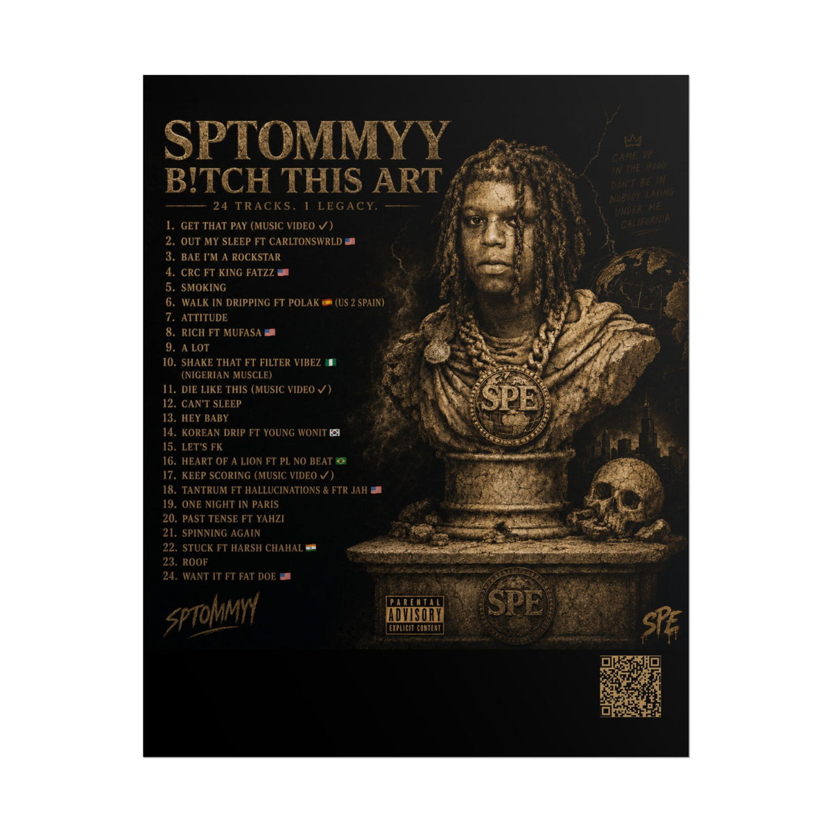Bitch This Art Official Album Tracklist Poster black and gold